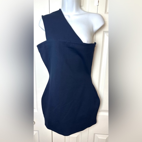 New SUPERDOWN Rockie One Shoulder Dress Navy Blue Ponte Knit Revolve Stretch - Picture 6 of 14